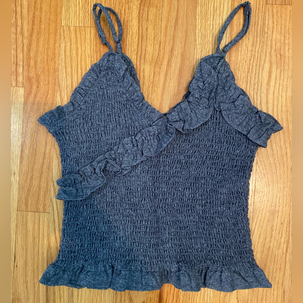 Gray Smocked Ruffle Tube Top